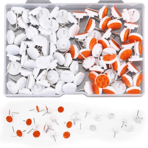 XIHIRCD 100pcs Reflective Tacks for Trail Marking, Box Package Reflective Trail Tacks Thumb Tacks Glow in The Dark Tacks Tree Markers for Hunting Camping Hiking Survival Outdoors(Orange & Silver)