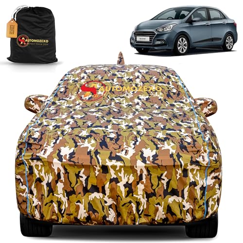 Image of Hyundai Xcent 100% Waterproof Car Cover for All Weather Protection with Mirror & Antena Pocket Inner Cotton Triple Stitched Cover with Adjustable Belt Bottom Elastic to Secure Fit -Jungle