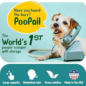 PooPail – Tall with Wheels, 2-in-1 Backyard Dog Poop Solution, Pooper Scooper with 1-Week Odor-Reduced Poop Storage, Pet Supplies, Includes 10 Unscented, Poop Bags, Gray