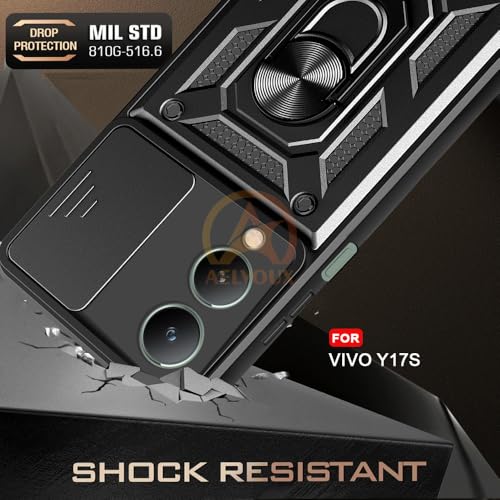 Image of Armor Bumper Back Cover Case for Vivo Y17S Rotating Camera Cover, Ring Holder & Kickstand | Heavy Duty & 360 Degree Protection Vivo Y17S Back Cover (Black)
