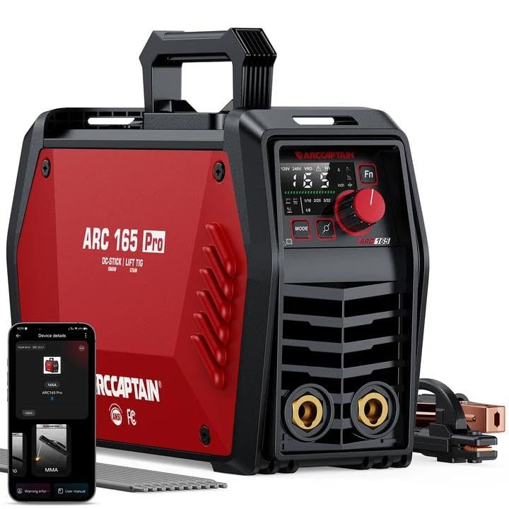 ARCCAPTAIN iControl ARC165 Pro Stick Welder, [APP Control] 165Amp ARC/Lift TIG Welding Machine, Large LED Display, IGBT Inverter 120V/240V MMA Welder with Hot Start, Arc force, and Anti-Stick