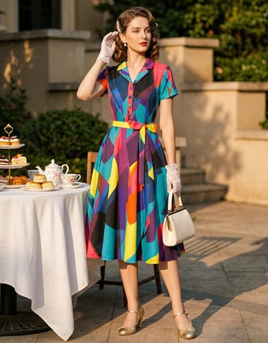 Image of Wedtrend Women's Vintage Tea Dress, Short Sleeve Cocktail Party Dress Work Church Casual Dress