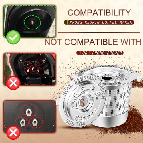 4 Pack Reusable K Cups Coffee Pods for Keurig 1.0: Stainless Steel Reusable Coffee Pods for Keurig Coffee Pods Reusable, BPA-Free, SUS 304, Scoop, Heat Resistant Handles