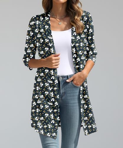 Image of YSYOKOW Lightweight Cardigans for Women 3 /4 Sleeve Long Open Front | Cardigan sweaters for women lightweight, summer cardigans for women lightweight, long cardigans for women trendy, dressy