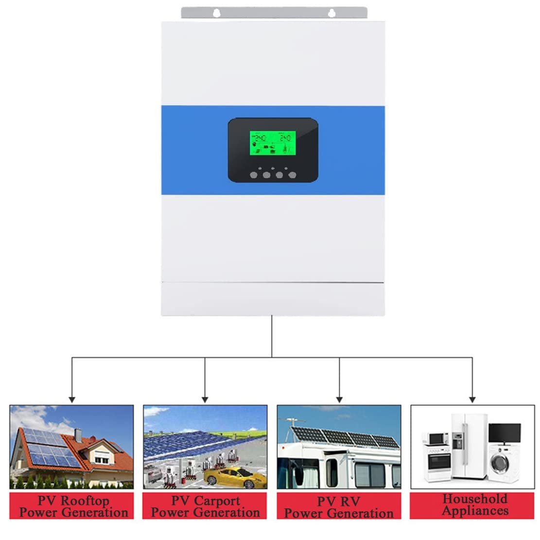 Hybrydowy inwerter sinusoidalny 3500W 24V z kontrolerem ładowania słonecznego 100A, inwerterem off-grid 50Hz/60Hz maks. Wejście PV 100A 500VDC, z modułem WiFi