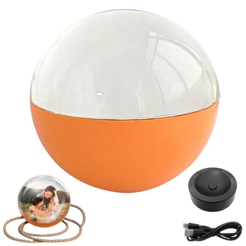 2.7" 3D Crystal Ball Video Player, Memory Orb, Personalized Digital Memory Display, Uploadable Videos &amp; Photos, DIY Gift for Anniversary, Birthday,Couples,Pets, Memories (Orange)