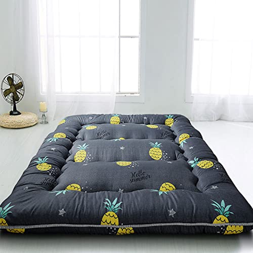 MAXYOYO Grey Pineapple Japanese Floor Futon Mattress, Tatami Floor Mat Portable Camping Mattress Kids Sleeping Pad Foldable Roll Up Floor Lounger Couch Bed Twin Size with Mattress Protector Cover