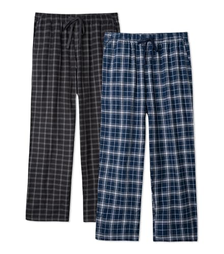 DAVID ARCHY Men's Flannel Pajama Pants, Soft & Cozy Cotton Pajama Pants, Lightweight Plaid Pants for Men with Pockets 2-Pack