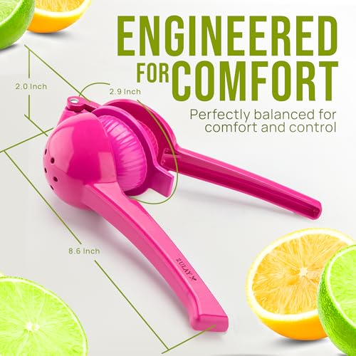 Image of Zulay Kitchen Metal 2-in-1 Lemon Squeezer - Sturdy Max Extraction Hand Juicer Lemon Squeezer Gets Every Last Drop - Easy to Clean Manual Citrus Juicer - Easy-Use Lemon Juicer Squeezer - Dragonfruit
