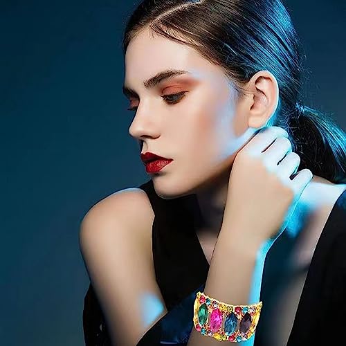 Women’s Elegant Wedding Bridal Crystal Double Row Marquise-Shape Leaf Stretch Bangle Bracelet Bride Jewelry for Women2