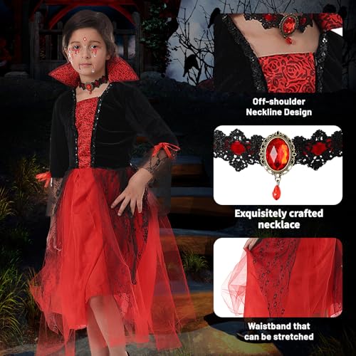 Disfraz de vampiro para niñas con falda tutu roja y accesorios miniatura 4