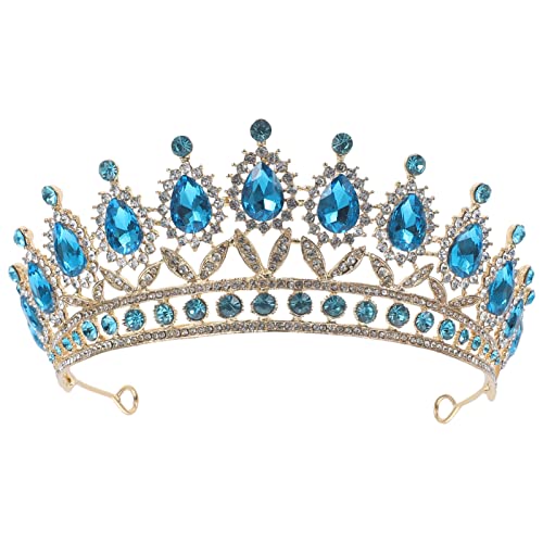 SHOUKAII Contactos rojos Diamante de imitación Princesa Tiaras Nupcial Rhinestone Tocado Banquete Nupcial Diadema Tiara azul cielo(Sky-blue)
