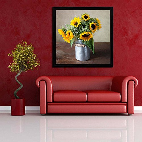 Image of ArtzFolio Sunflowers D1 | Premium Canvas Painting for Bedroom & Living Room | Black Wood Frame | 18 x 18 inch (46 x 46 cms)