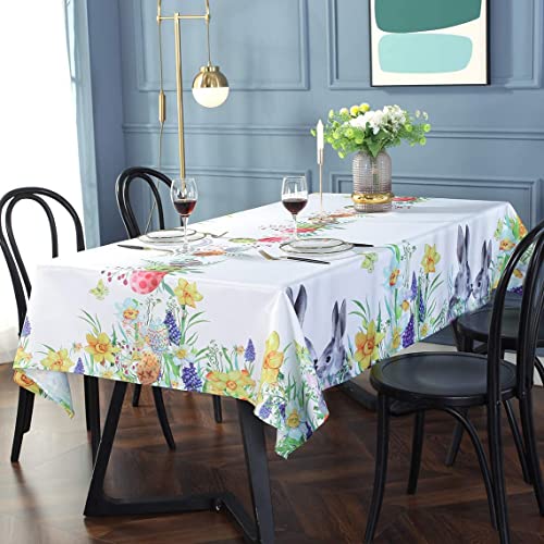SASTYBALE Easter Tablecloth Wrinkle Free and Stain Resistant Rectangle Fabric TableCover Spring Flowers Table Cloth for Dining Room Party Table Decoration(Square, 54" x 54" (2-4 Seats)