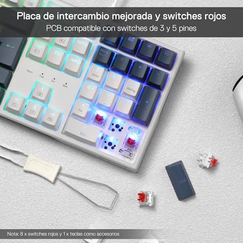 K668 RGB Tastiera Gaming Meccanica Cablata 105+4 tasti, Interruttori rossi, Presa Hot-Swappable, Schiume Assorbenti, 2 Set Tasti misti, Layout QWERTY Spagnolo - Tastiera gaming - Immagine 4