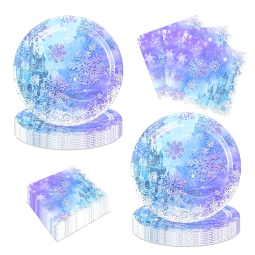 40Pcs Frozen Ice Party Supplies Taableware Set Include 20 Frozen Plates 20 Napkins for The Snow Flake Party Decoration