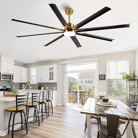 Large Ceiling Fans with Lights and Remote Control, Farmhouse Chandelier with 8 Aluminum Blades, Quiet DC Motor, 65 Inch Modern Black Ceiling Fan Fandeliers for Living Rooms, Offices and Covered Patios Cover