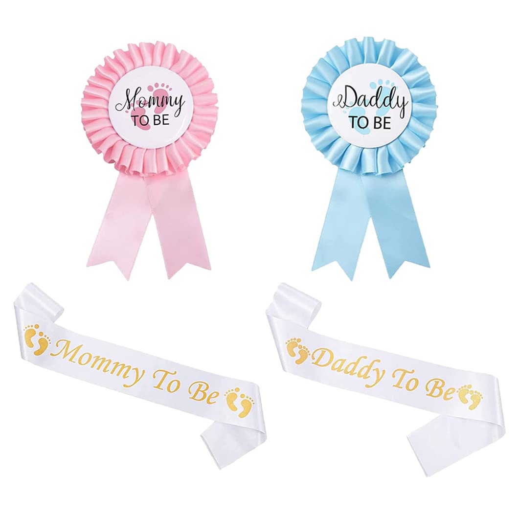 Ceinture Et Badges "Maman/Papa à Venir" Pour Baby Shower - Ensemble En Toile De Jute, Décoration De Fête - 6
