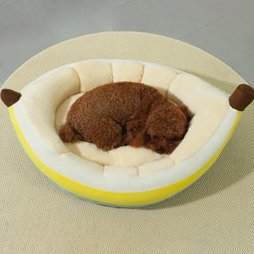 Image of Dog Warm Bed Banana Shape Plush Cozy and Machine Washable Puppy Cushion S | Dog Supplies | Beds