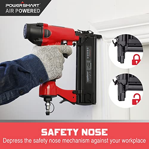 Pneumatic Brad Nailer, Powersmart 2 In 1 Nail Gun And Crown Stapler With Safety Glasses, Compatible With 5/8” Up To 2” Nails, 18 Gauge Brad Gun For Upholstery, Carpentry And Woodworking Projects #TOP4