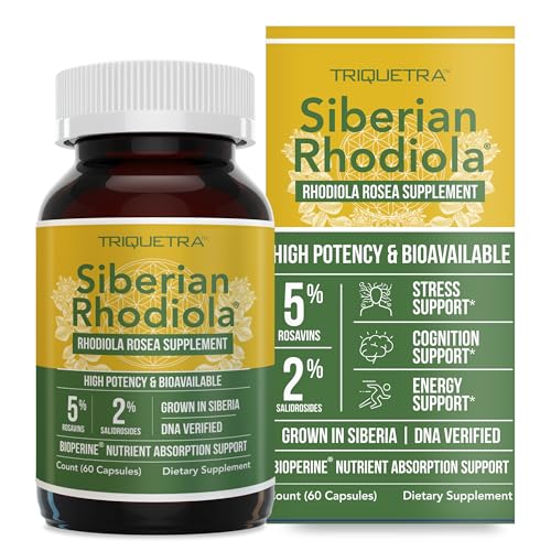 Max Strength Siberian Rhodiola: Rhodiola Rosea 5% Rosavins 2% Salidroside & BioPerine for Enhanced Absorption Helps Support Stress Energy & Focus* Grown in Siberia DNA Verified (60 Capsules)