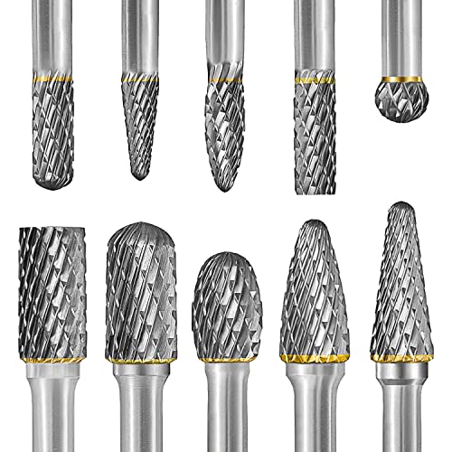 Pilim P-S-10 Tungsten Carbide Burr Set 1/4 Inch Shank 10Pc Double Cut Rotary Cutting Burrs Die Grinder Bits thumb #1