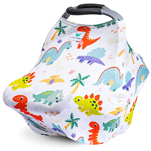 Image of Little Emerald Nursing & Multi-Use Baby Cover – Soft Stretch Fabric for Breastfeeding, Car Seat & Everyday Use | Designed by a Mom-Owned Brand (Dinosaur)