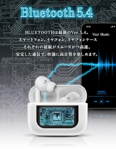 2025年最新タッチパネル搭載 ワイヤレスイヤホン Bluetooth5.4 液晶付き タッチスクリーン タッチディスプレイ ANC ノイズキャンセリング 完全ワイヤレス イヤホン android タッチ画面 片耳 おしゃれ 3か月保証付き (ブラック)