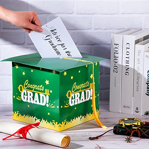 Image of Outus 2026 Grad Card Box with Tassel Congrats Graduation Cap Card Holder for Graduation Gift Box Party Supplies(Green,Stylish)