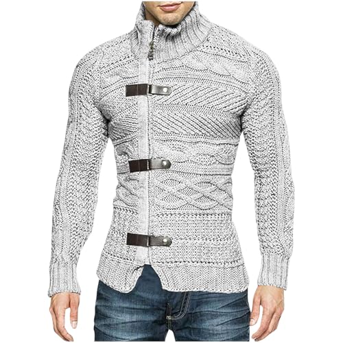 Men's Cable Knitted Sweaters Zip Button Long Sleeve Cardigan Warm Winter Sweater Stand Collar Fashion Fall Outfits