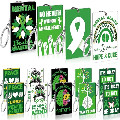 Kenning 72 Pcs Mental Health Awareness Keychain Green Ribbon Awareness