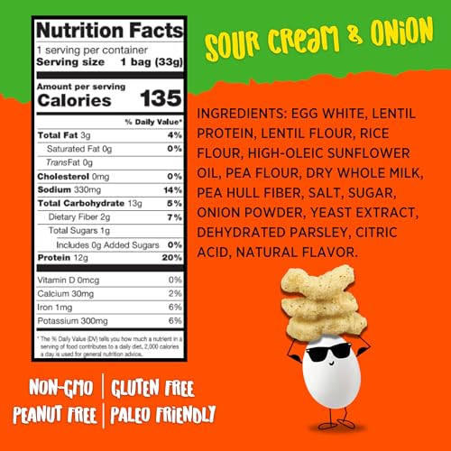 Todd's Better Snacks Egg-Cellent Protein Puffs - 12g Protein, Gluten-Free, Paleo-Friendly - Sour Cream & Onion Snack, He