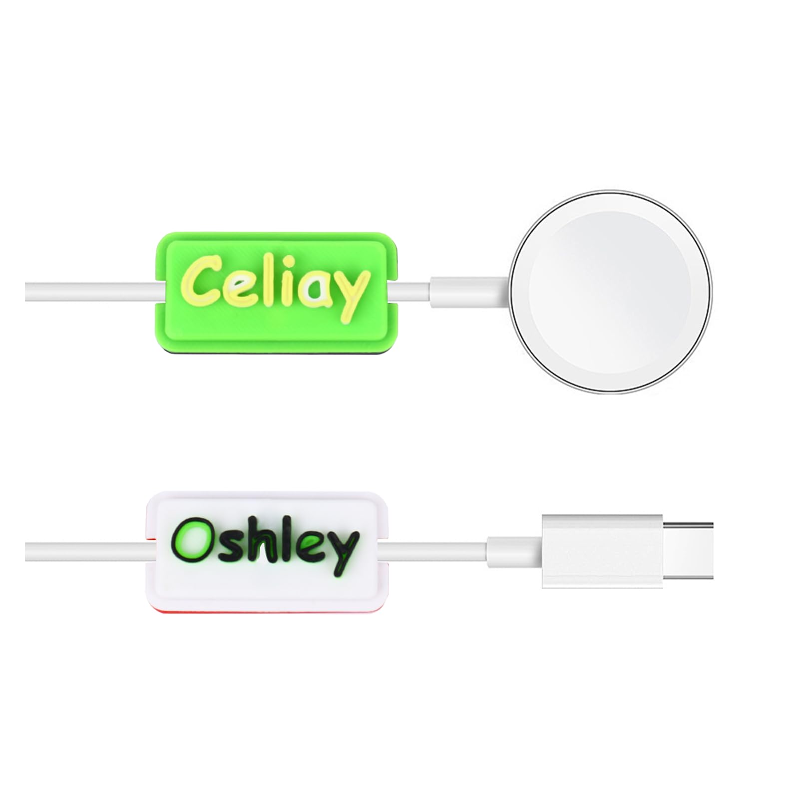 Dinikally Custom 3D Printed USB Cable with Name - Personalized Square Cable Tag, Mobile Accessories (Green)
