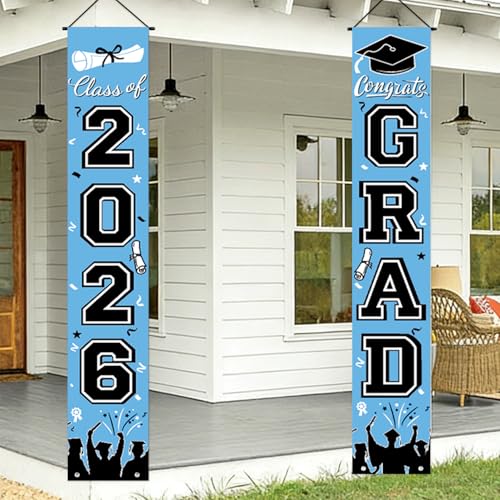 Image of Graduation Banner Class of 2026, Graduation Decorations 2026 Porch Banner, Sky Blue Congrats Grad Decorations for Door and Porch Party Supplies