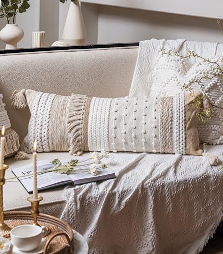 Blissblush LW Neutral Beige Decorative Lumbar Pillow Cover 14X36 Boho Long Body Pillow thumb #3