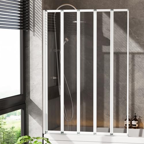 INMOZATA Shower Screen, 5 Panel Folding Bath Shower Screen, 