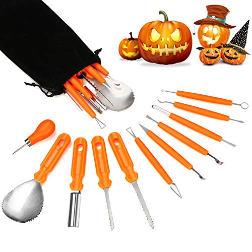 Halloween Pumpkin Carving Tools, Halloween Jack-O-Lanterns 11 Piece Professional Stainless Steel Pumpkin Carving Kit, Pumpkin Cutting Supplies Tools Kit for Adults Kids