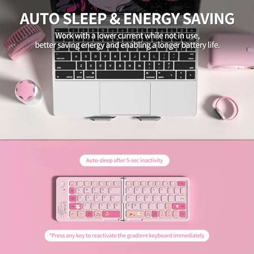 Image of jar-owl Foldable Compact Keyboard,Portable Bluetooth Keyboard, Pocket-Sized Wireless Travel Keyboards for iPad, Smartphone, Tablet and Laptop - Pink