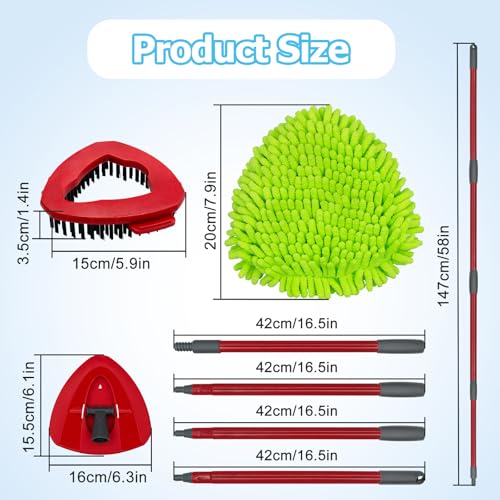 Image of Mop Handle, Chenille Duster & Mop Brush for O-Cedar EasyWring 1-Tank | Mop Handle Combo for O cedar Mop, Mop Replacement for Ocedar Spin Mop, Chenille Duster and Scrub Brush for Wet /Dry Use