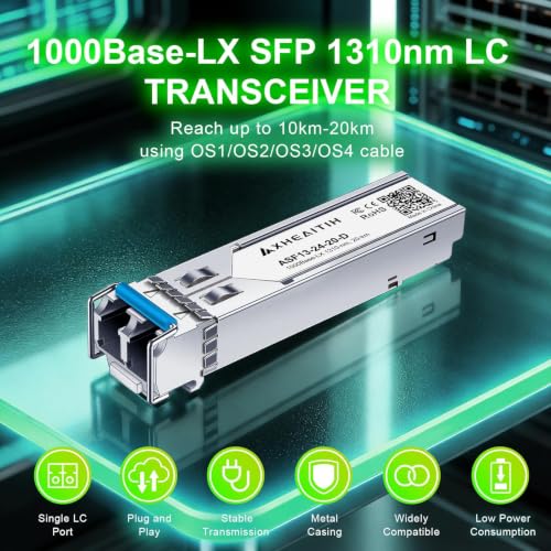 Image of 2 Pack 1.25G LC 20KM 1310nm SMF Single Mode Transceiver 1000Base-LX Module