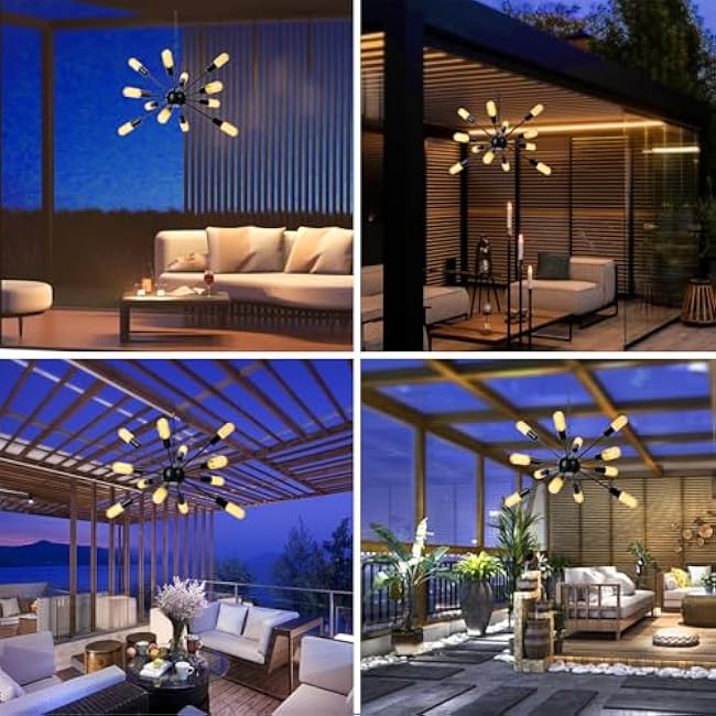 12Pcs Bulb Solar Powered Led Chandelier Lights Cover Outdoor Waterproof Hanging for Gazebo, Home, Garden, Backyard, Pergola, Tree, Canopy, Window D¨¦cor