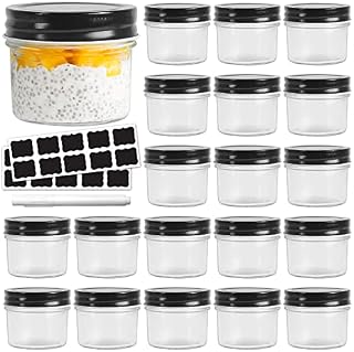 4 oz Mason Jars with Black Lids,20 Pack Glass Canning Jars 100ml Small Kitchen Storage Jar for Jams,Fruits,Jellies,Baby Foods or Handmade desserts