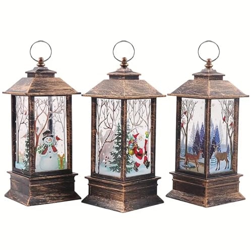 3 Pack Christmas Lanterns with Glittering Effects Battery Operated Spinning Glittering Lantern Christmas Decorations