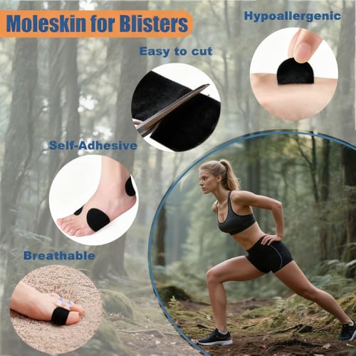 Image of Moleskin for Blisters, 2in x 16ft Adhesive Blister Bandages for Feet, Heels & Toes, Mole Skin for Blister Prevention & Foot Protection, Water Resistant Medical Padding Tape, Single Roll Black