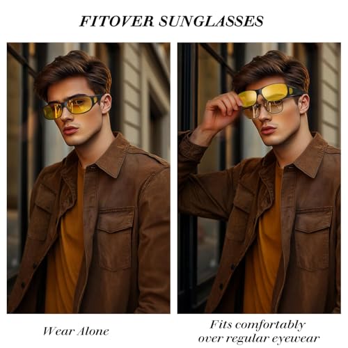 Image of Bio-th Night Driving Glasses Fit Over Glasses for Men Women,Anti Glare Night Vision Glasses for Driving,Cycling,Golf
