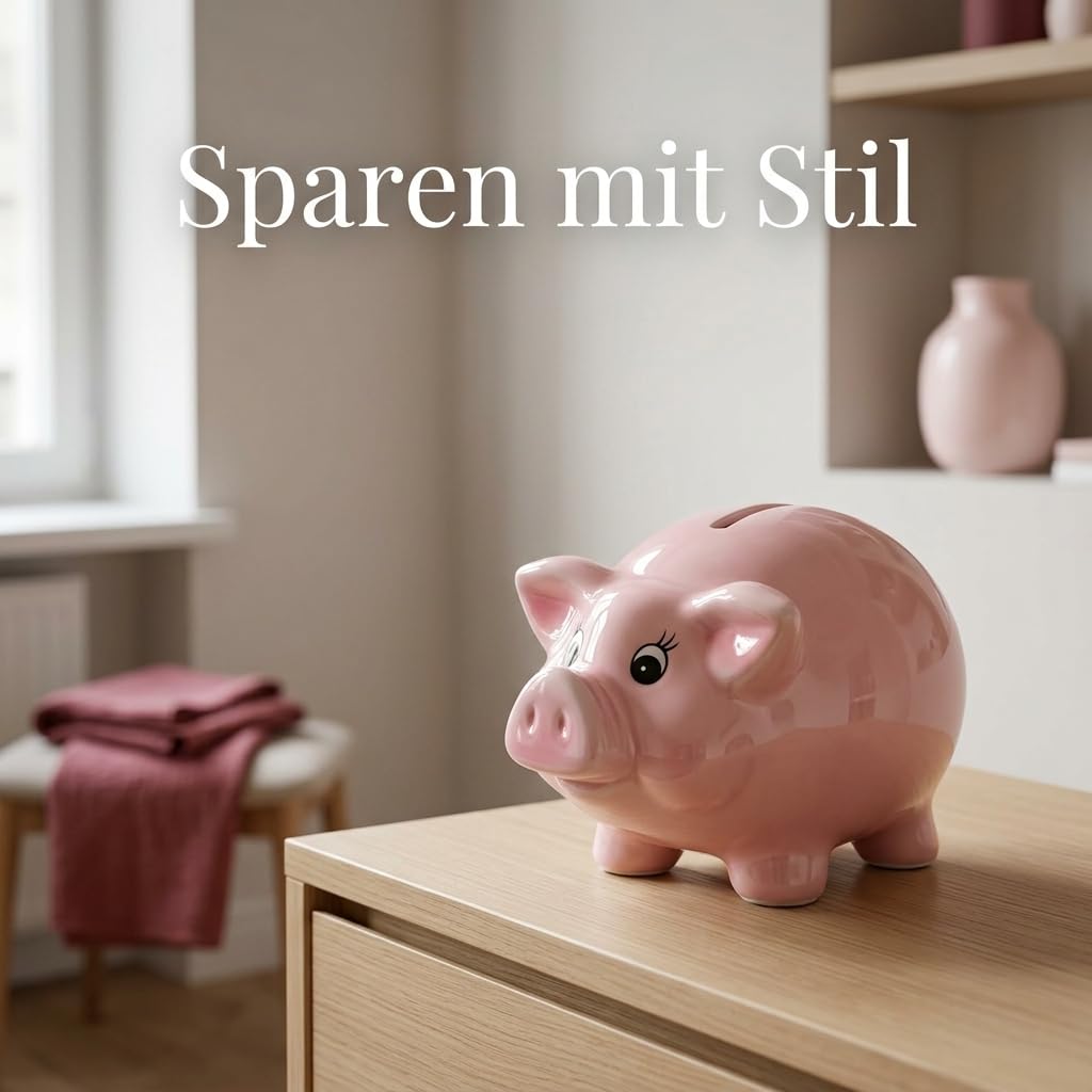 MIJOMA Keramik Sparschwein Rosa 13,5 x 8,5 cm – mit Gummistöpsel zum einfachen Entnehmen – dekorative Spardose für Erwachsene