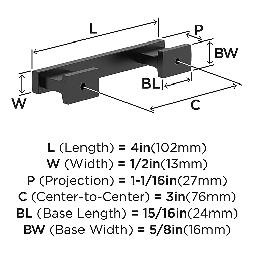Image of Amerock 10BX37090MB | Matte Black Cabinet Pull | 3 inch (76mm) Center-to-Center | 30 Pack | Triomphe | Furniture Hardware
