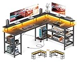 AODK ゲーミングデスク パソコンデスク コンセント付き l字デスク 机 pcデスク LEDライト付き 勉強机 棚付き オフィスデスク 幅150 ワークデスク 桌子 在宅勤務 事務机 組立簡単 カーボンブラック