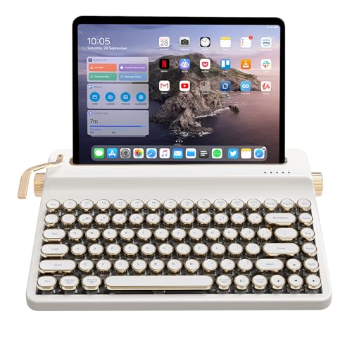 Image of YUNZII QL75 Wireless Typewriter Hot Swap Retro Mechanical Keyboard,Punk Round Keycaps,RGB Backlit QMK /VIA Programmable, Multi-Device Keyboard with 2.4GHz /Type-C /BT5.0 (White, Cocoa Cream V2 Switch)