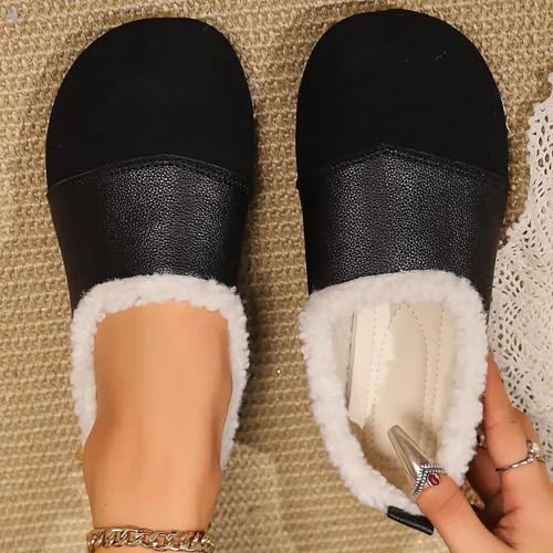 Warm Winter Leather Shoes for Women Shoes with Fuzzy Inside Women Suede Comfortable Slip on Shoes Indoor Outdoor Flats Walking Casual Shoes3